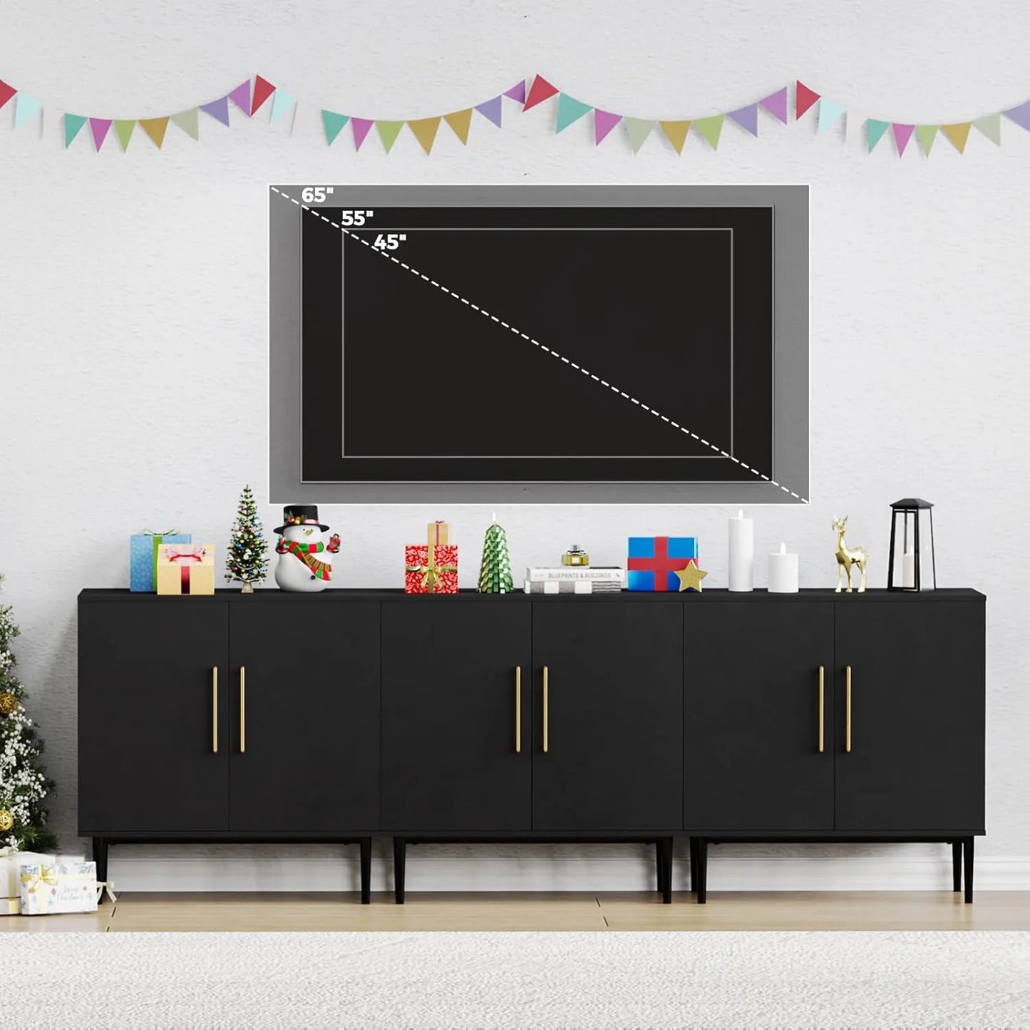 Free Standing Cabinet Black Wood for Living Room, Bedroom, Dining Room, Hallway