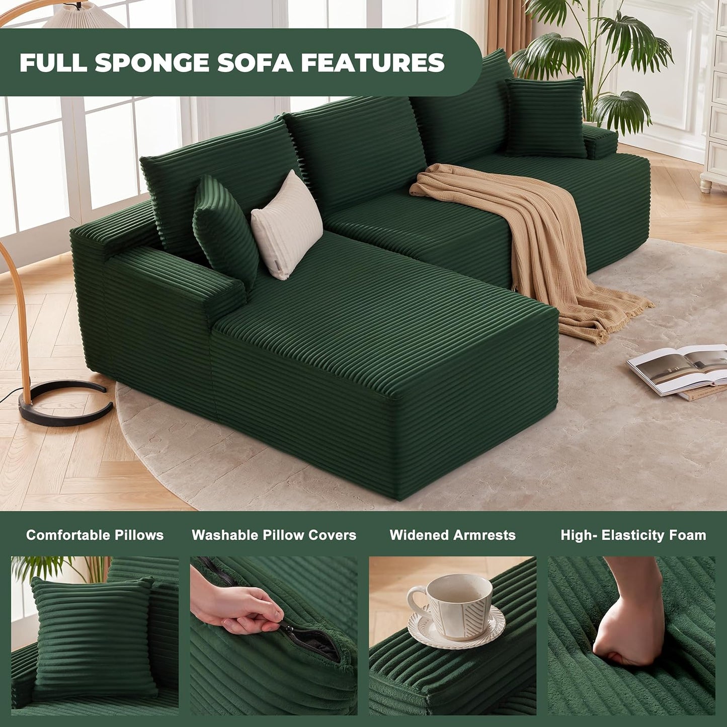 110-inch cloud sofa, boneless sofa in the living room, modular sofa with deep seats