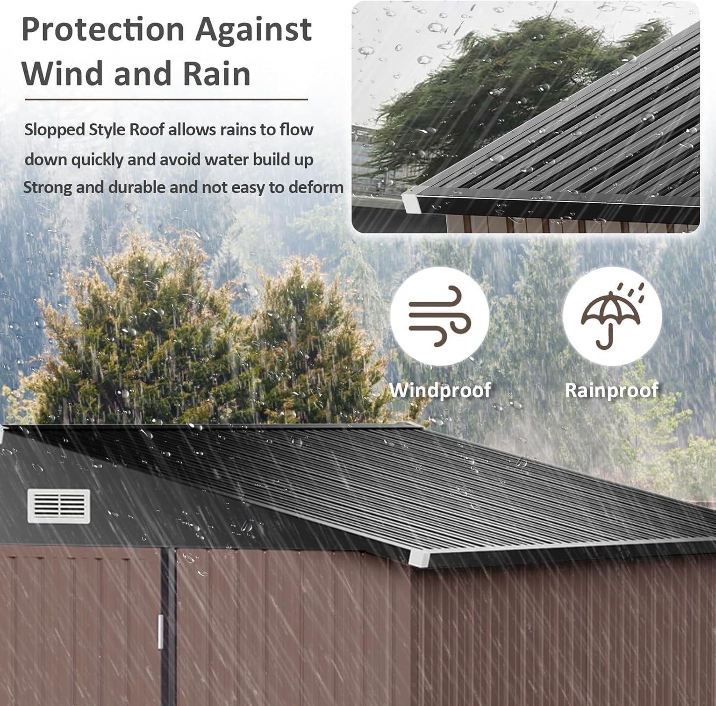 Aoxun 6.2x4 FT Shed Outdoor Storage Shed Metal Garden Shed with Lockable Doors & Slooping Roof Tool Shed Bike Shed for Backyard, Patio, Poolside (Brown)