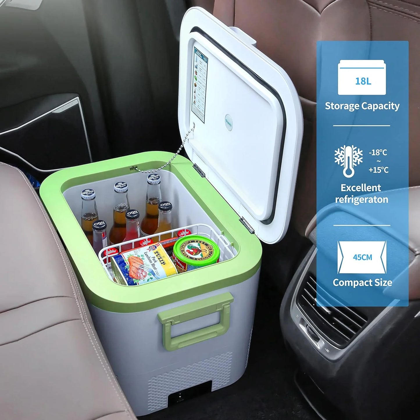 Car Fridge Portable 12 Volt Refrigerator 23 Quart (22 Liter) Freezer Compressor Cooler 12V/24V DC 110～240 V AC for Outdoor, Camping, Travel, Home Use -18℃~+15℃ (Green)