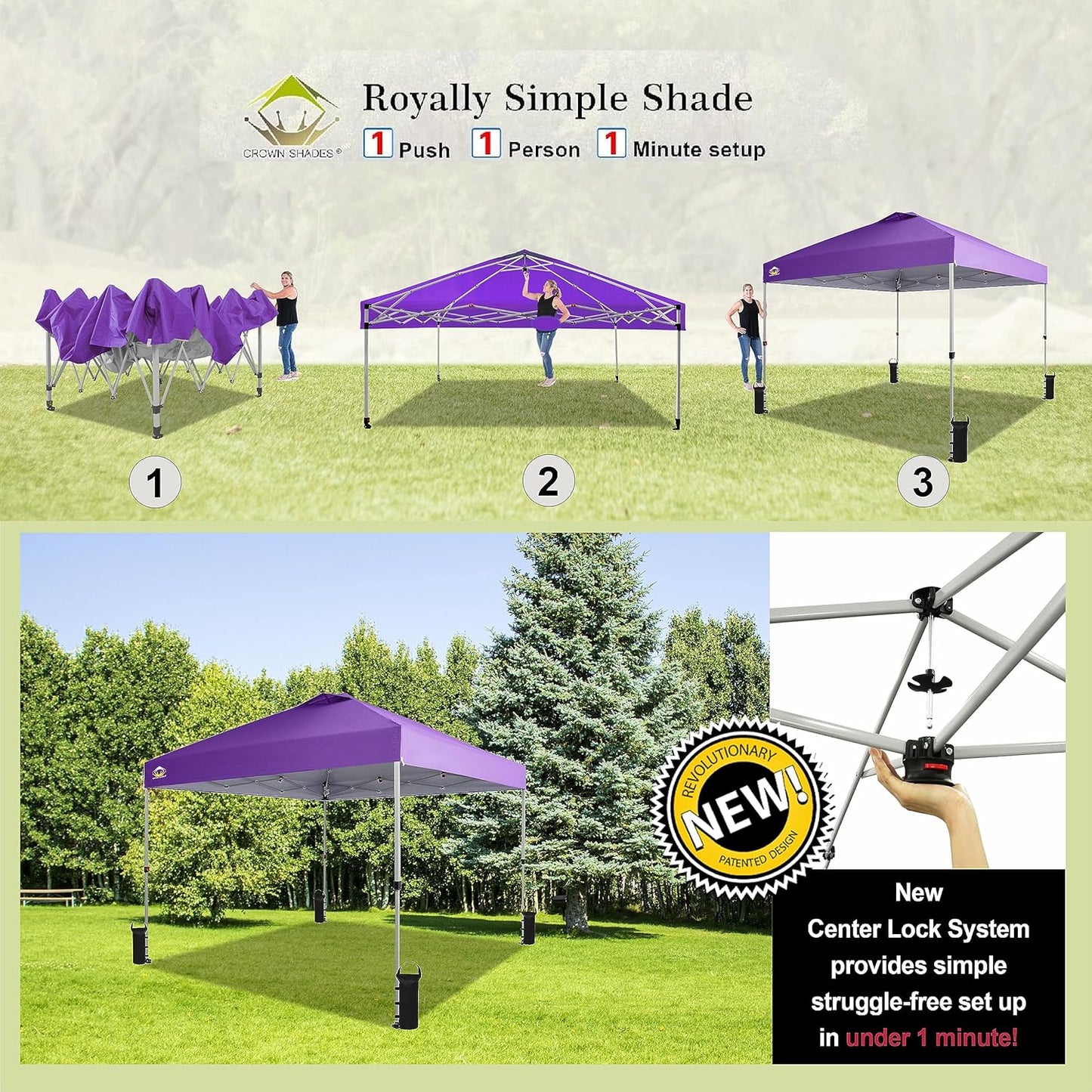 10x10 Pop-Up Awning - One-Click Installation Beach Tent - Outdoor Sunshade Silver Coated Top, 3 Heights and 4 Sand Pockets