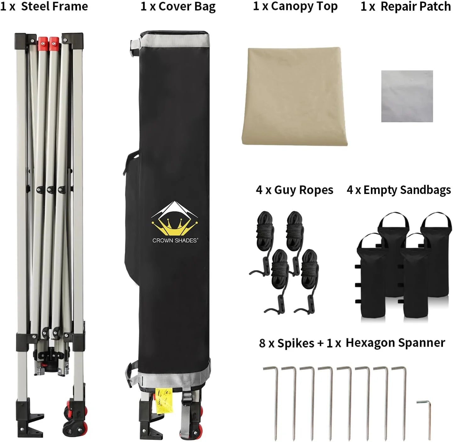 10x10 Pop-Up Awning - One-Click Installation Beach Tent - Outdoor Sunshade Silver Coated Top, 3 Heights and 4 Sand Pockets