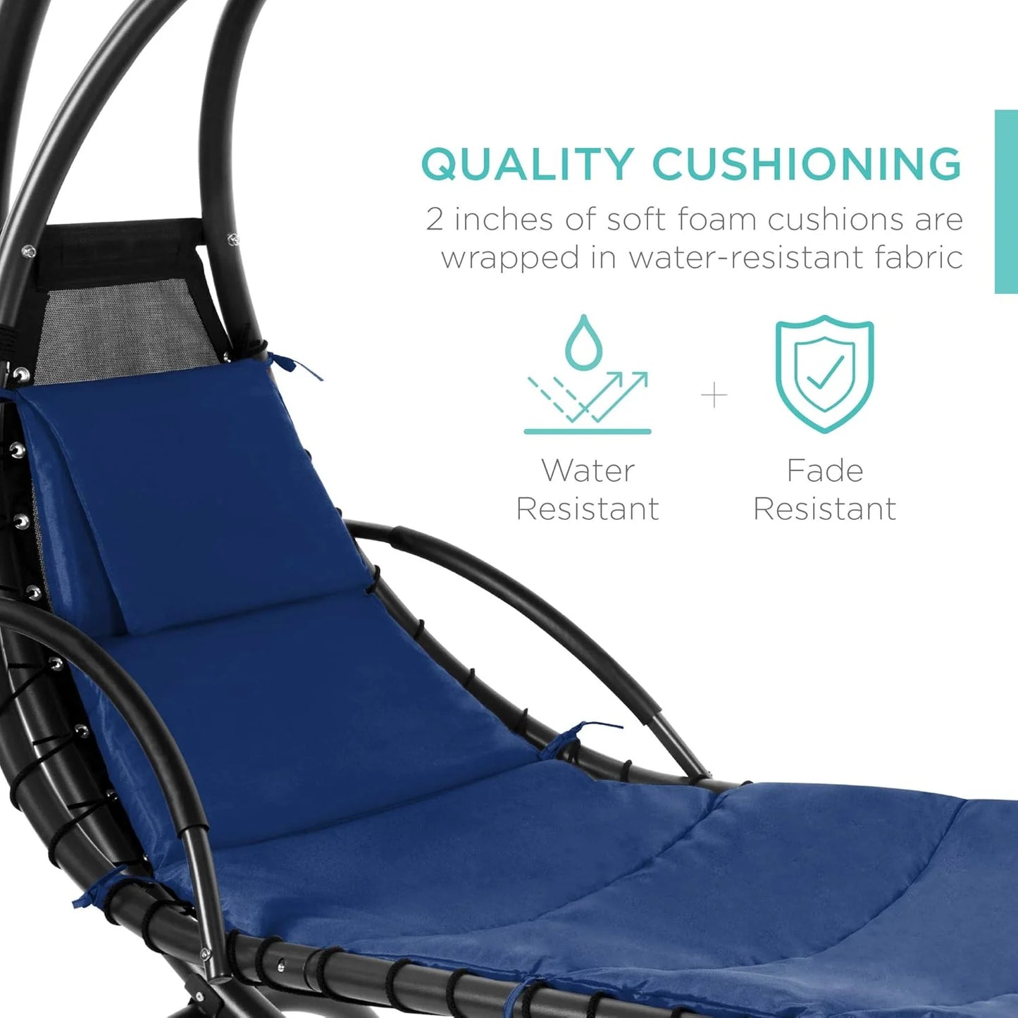 Best Choice Products Outdoor Hanging Curved Steel Chaise Lounge Chair Swing w/Built-in Pillow and Removable Canopy - Teal