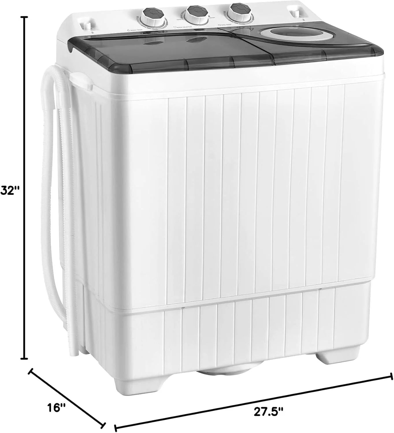 COSTWAY Double Tub 26 lb Capacity Laundry 18 lb 8 lb Spin Combo with Timer Knob Built-in Drain Pump Small Portable Washing Machine