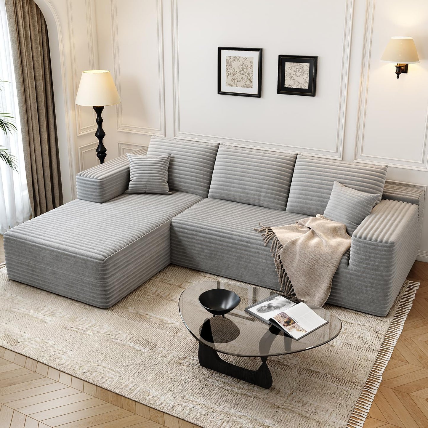 107.5 inch Cloud Modular Sectional Sofa with L-Shaped Chaise Lounge, Modern Minimalist Upholstered Sofa Deep Seating Corner Sofa