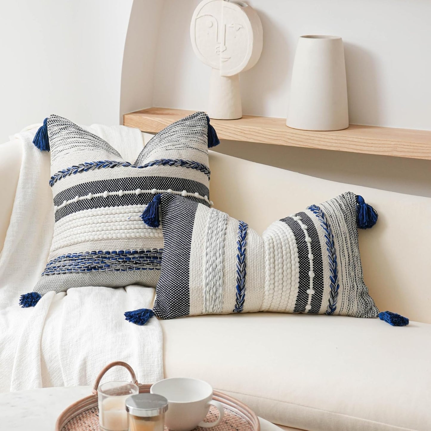 Blue Boho Decorative Throw Pillow Cover 20x20