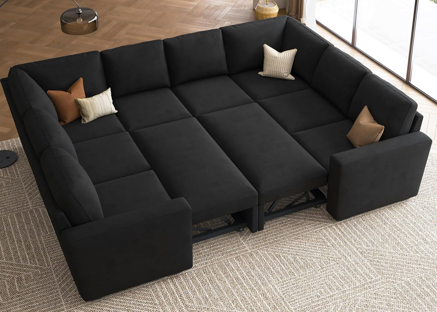 HONBAY Modular Sectional Sleeper Sofa with Pull Out Bed, L Shaped Couch with Storage Seat, Convertible Sectional Couches for Living Room