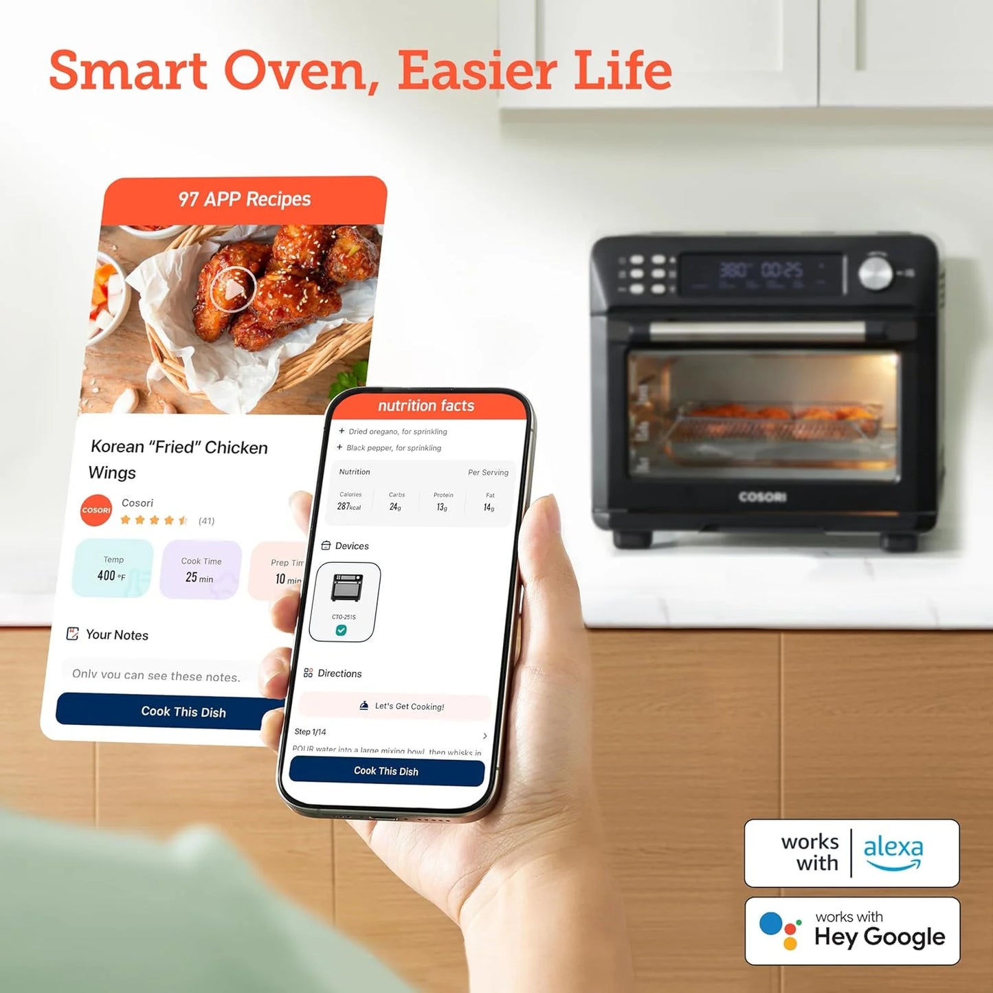 COSORI Smart 12-in-1 Air Fryer Toaster Oven Combo, Airfryer Convection Oven Countertop, Bake, Roast, Reheat, Broiler, Dehydrate, 75 Recipes & 3 Accessories, 26QT