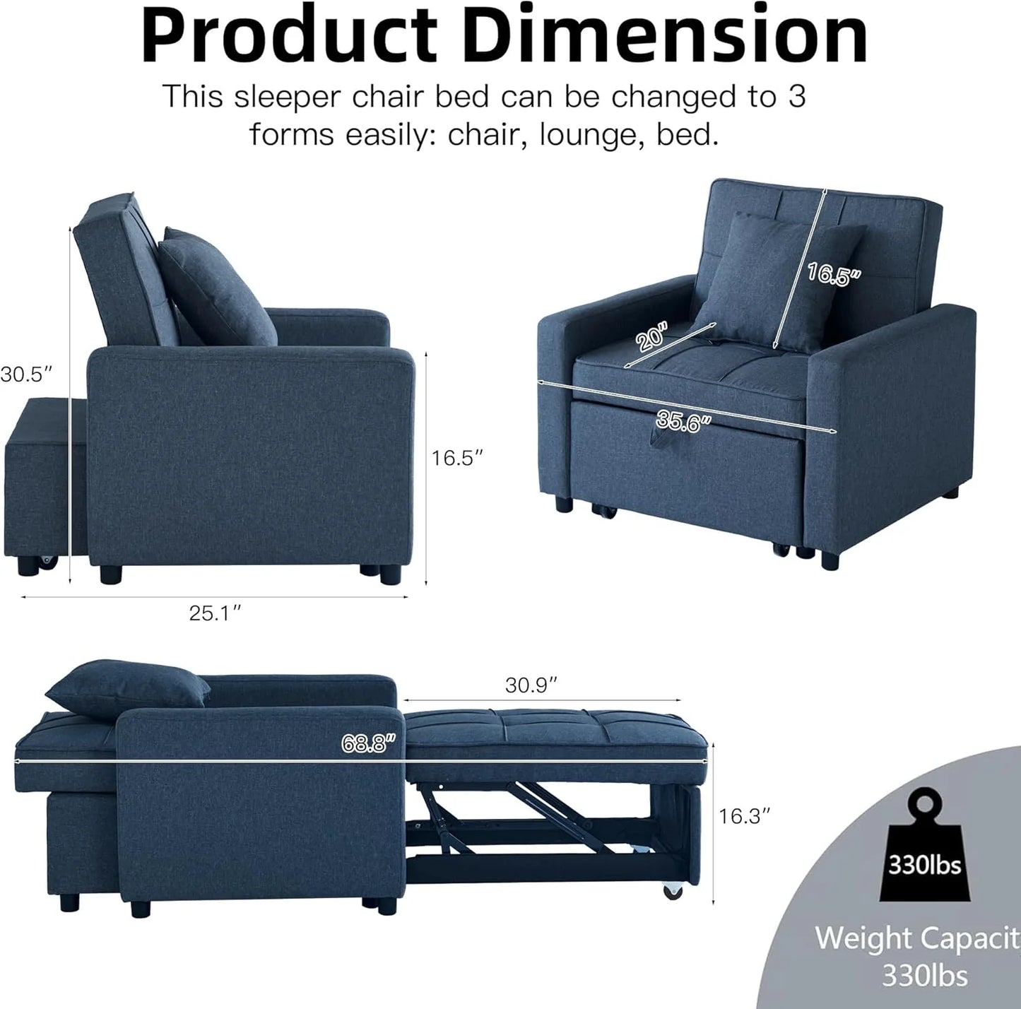 Sofa Bed Chair Convertible Sleeper Sofa with Pull-Out Bed