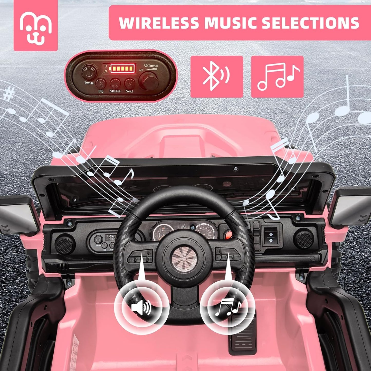 12V Kids Electric Ride on Truck Car Remote Control, Twin 35W Motors 3.5MPH Max Speed, Bluetooth USB Music Player, 4 Wheels Suspension LED Lights Safety Belt, Gift for Boy & Girl-Rosy