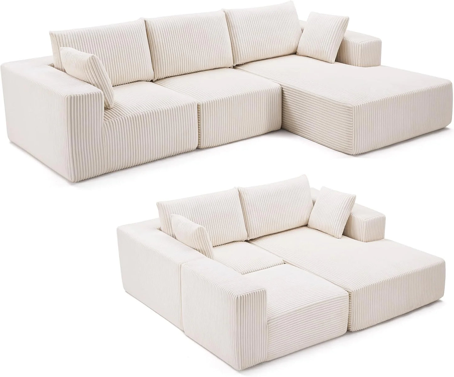 108-inch modular sofa, cloud modular sofa, with deep seat and reclining chair, upholstered sofa