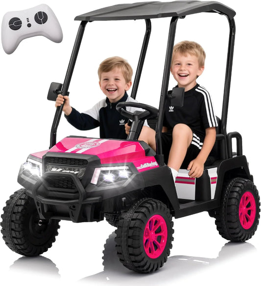 24V 7AH Children's Golf Cart with Remote Control, Removable Awning, 4-Wheel Spring Suspension