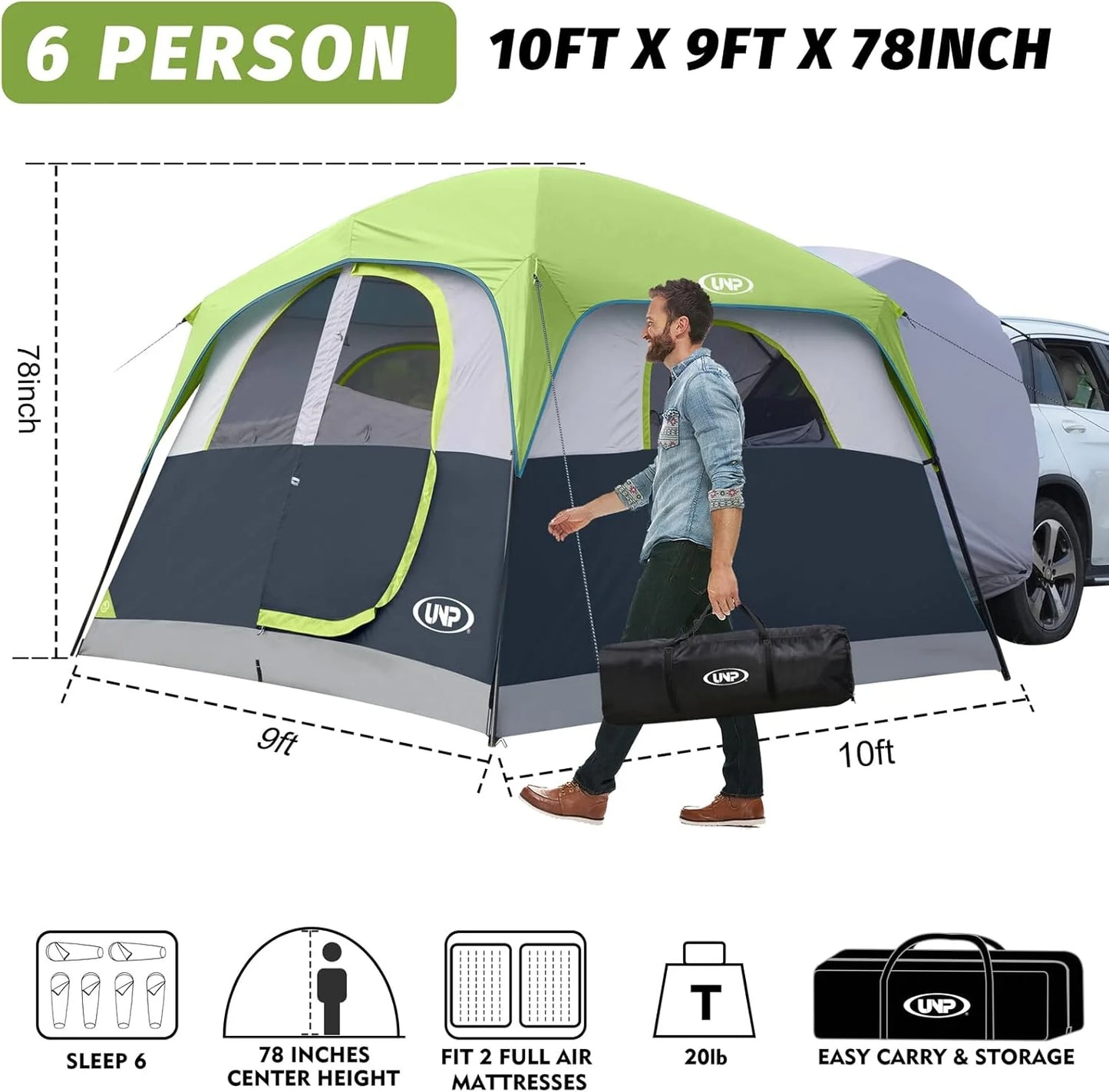 SUV Tent for Camping, 6-Person SUV Tailgate Tent - Easy Set Up with Rainfly