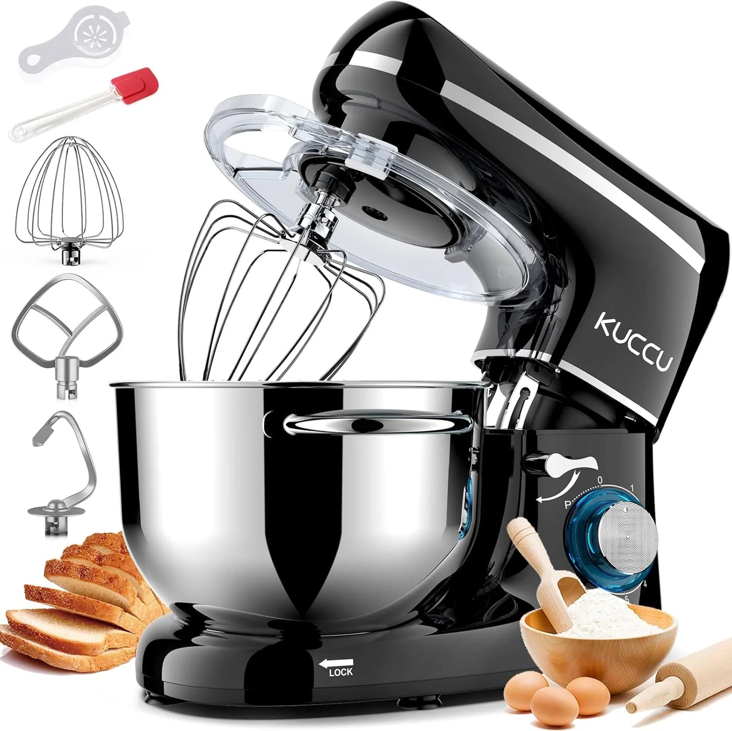 Stand Mixer 6.5 Qt 660W 6-Speed Tilt-Head Food Dough Mixer, Kitchen Electric Mixer with Stainless Steel Bowl,Dough Hook,Whisk, Beater, Egg white separator