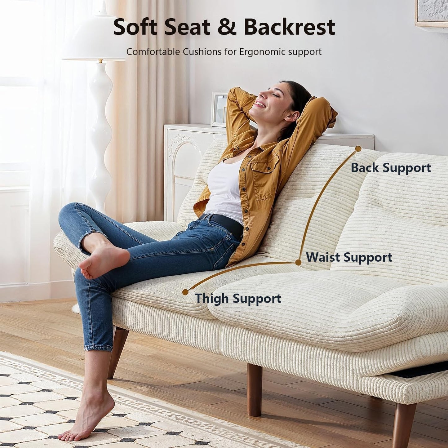 Convertible Futon Sofa Bed, 66 Inch Corduroy Futon Sofa Recliner Sofa Bed for Small Spaces, Playrooms or Offices