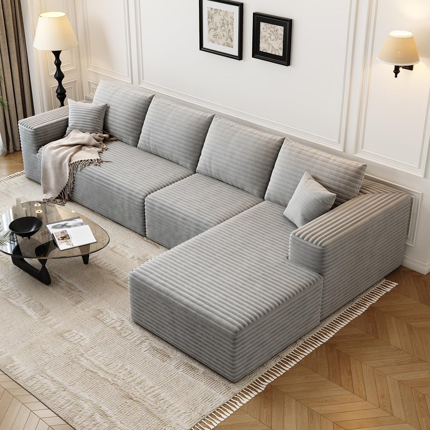 107.5 inch Cloud Modular Sectional Sofa with L-Shaped Chaise Lounge, Modern Minimalist Upholstered Sofa Deep Seating Corner Sofa