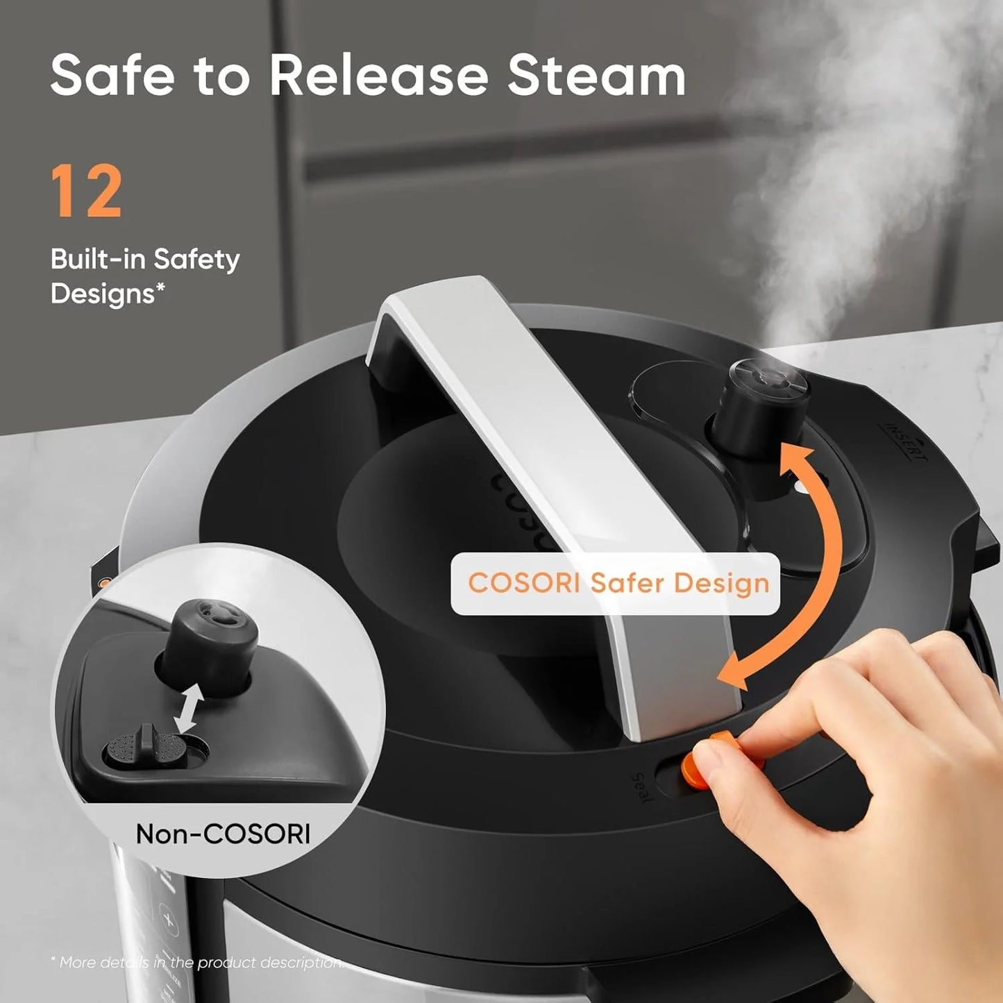 COSORI Pressure Cooker 6 qt, 9-in-1 Instant Multi Kitchen Appliances, Safer Venting Design, Rice Cooker, Slow Cooking Pot, Sous Vide, Saute Pot, 1100W, Stainless Steel