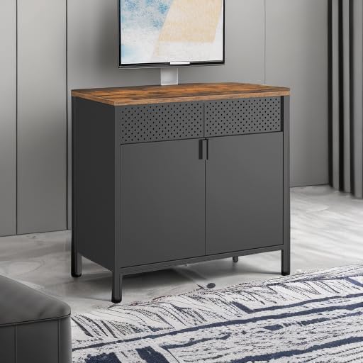 SONGMICS Storage Cabinet, Metal Cabinet, Sideboard with 2 Doors, 15.7 x 31.5 x 29.9 inches
