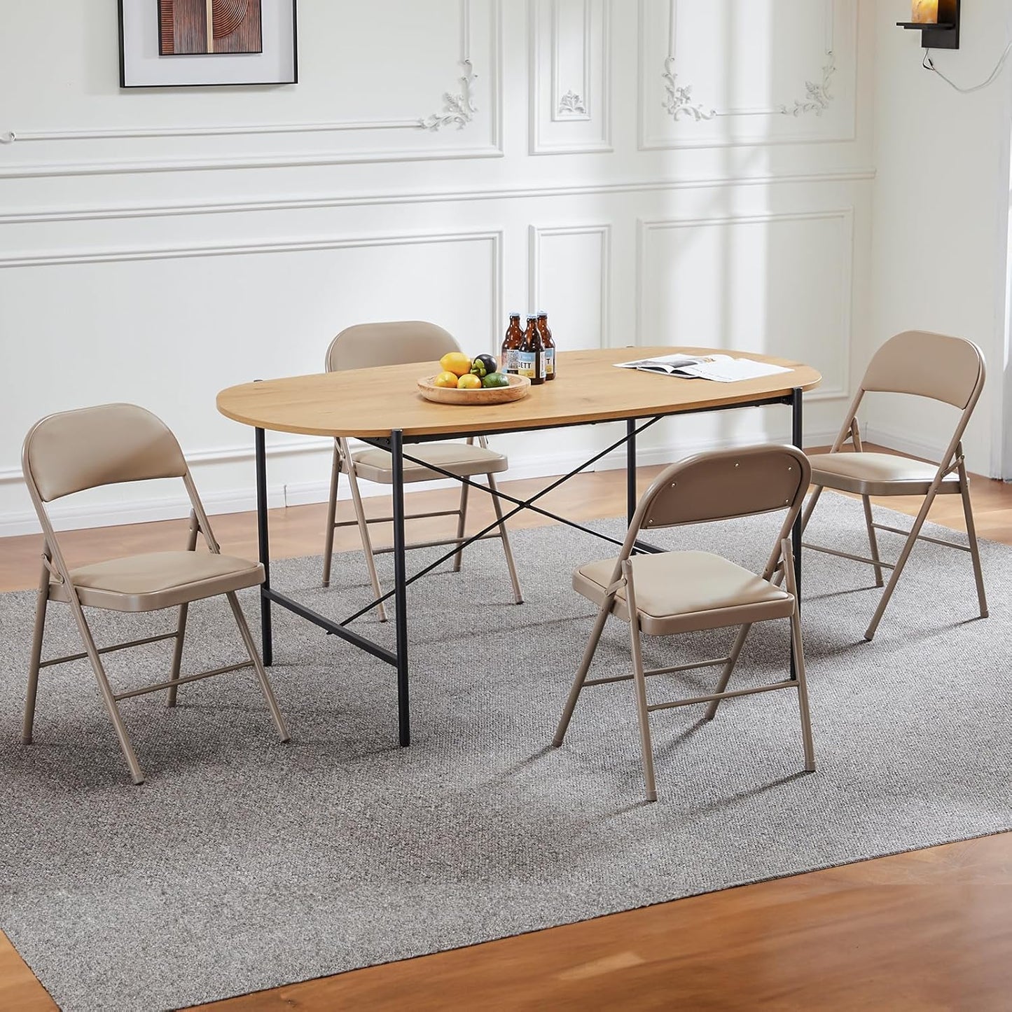 Sweetcrispy Folding Chair 12 Pack, Leather Padded Folding Chairs, Sturdy Metal Foldable Chairs