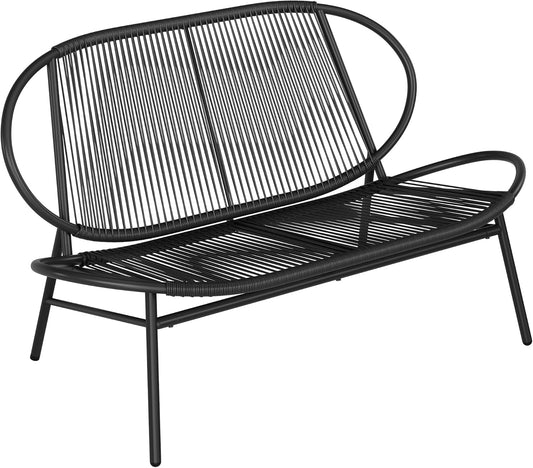 Outdoor Settee, 2-Seat Garden Furniture with Backrest, PE Rattan