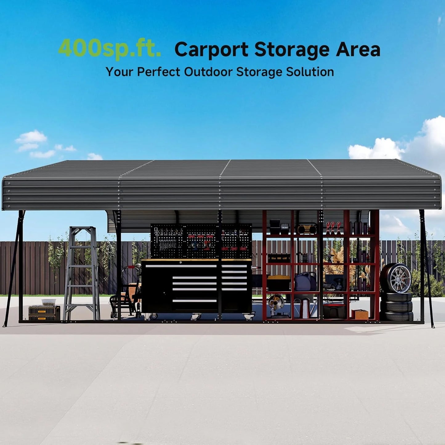 10'x15' Heavy Duty Metal Carport, Outdoor Garage Car Shelter Shade with Heavier Frame