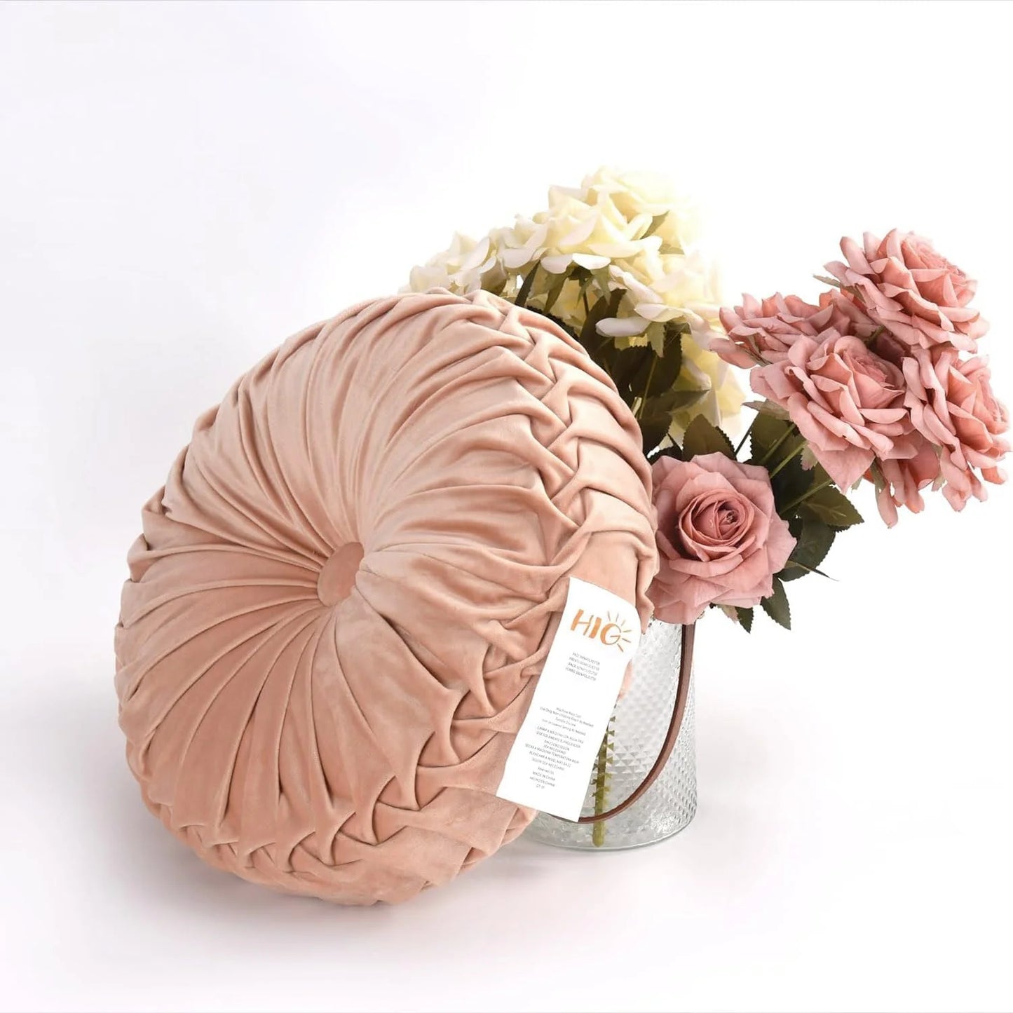 Set of 2 Decorative Round Pleated Throw Pillows