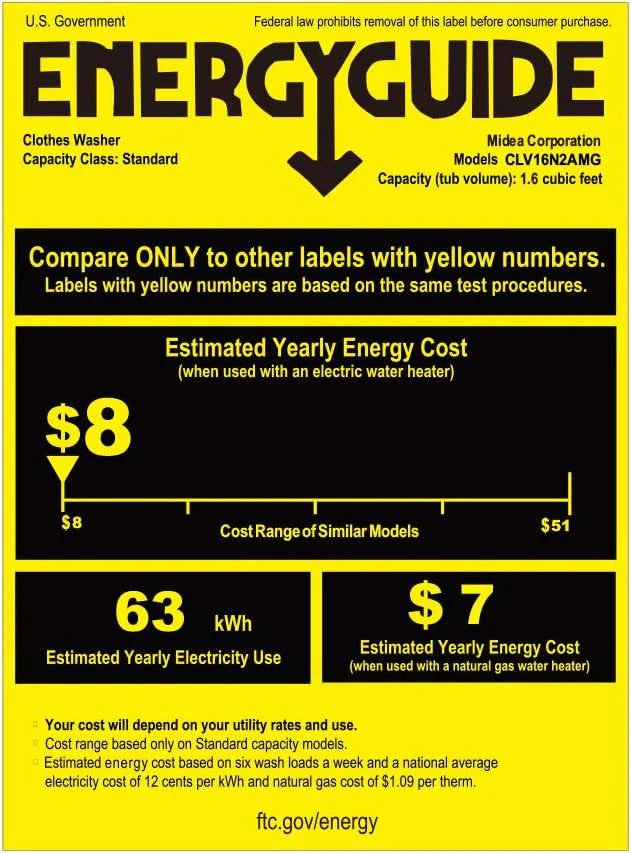 Comfee Portable Washing Machine, 0.9 Cubic Foot, with LED Display and Built-in Drum