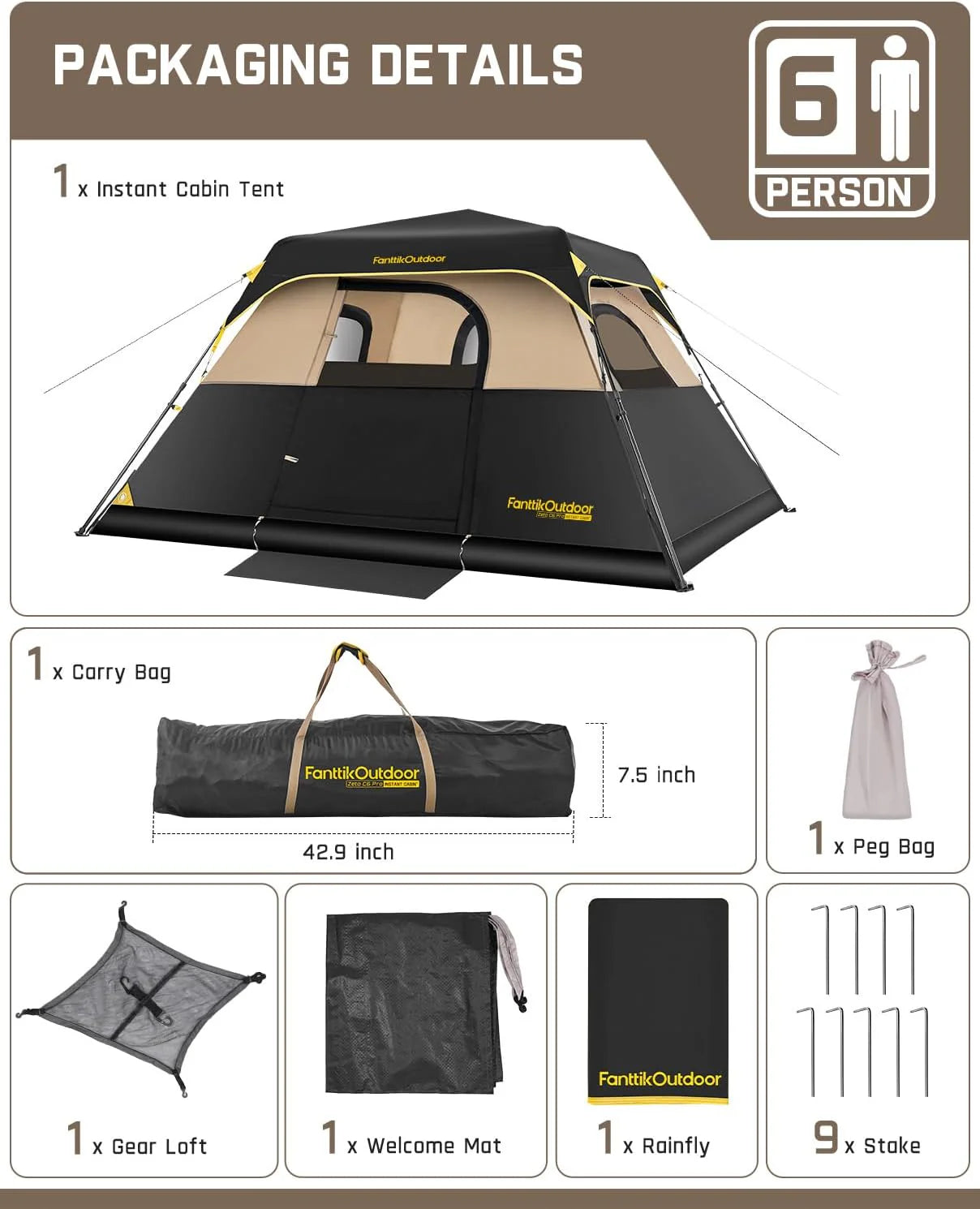Portable camping tent for 4/6/8/10 people with instant cabin and rainproof and windproof