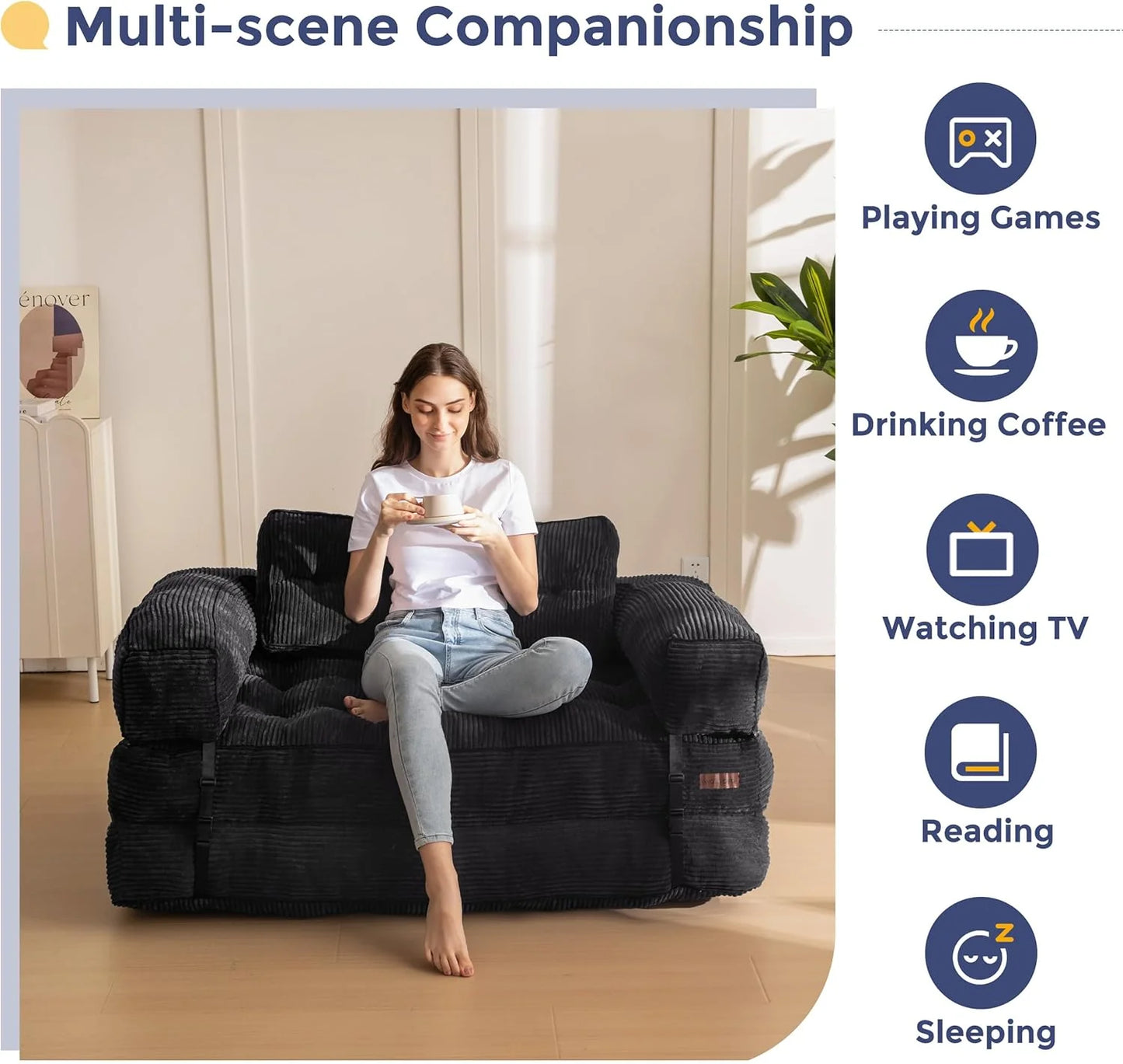 Folding Sofa Bed, L-Shaped Convertible Sofa Bed with Armrests and Pillows,