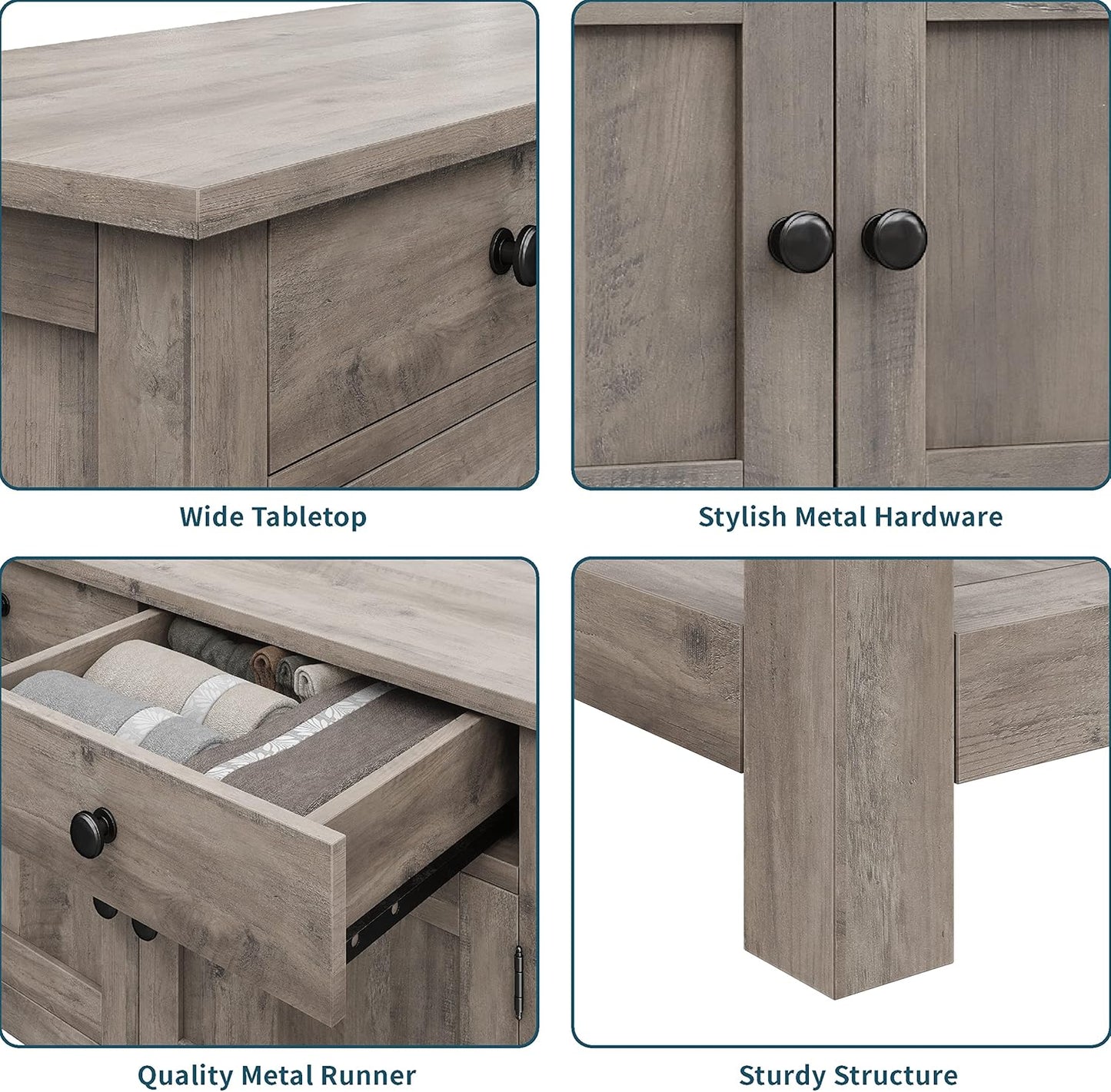 Farmhouse style console table coffee bar, entry table with storage rack, sofa table buffet sideboard