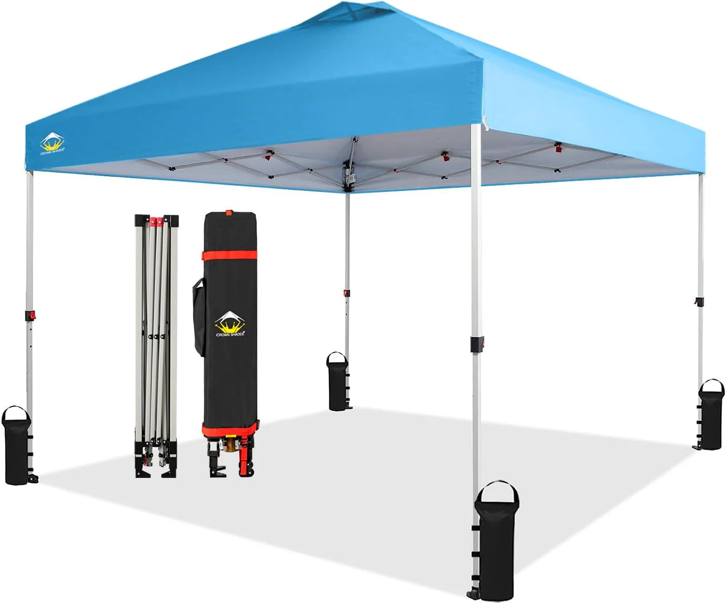 10x10 Pop-Up Awning - One-Click Installation Beach Tent - Outdoor Sunshade Silver Coated Top, 3 Heights and 4 Sand Pockets