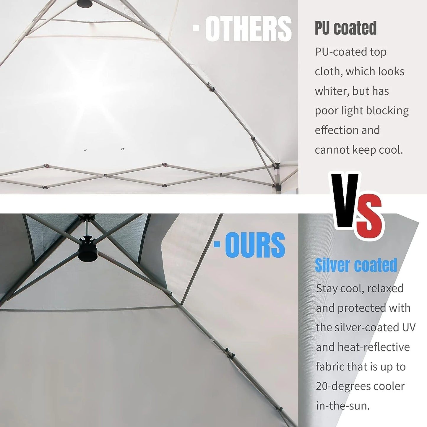 10x10 Pop-Up Awning - One-Click Installation Beach Tent - Outdoor Sunshade Silver Coated Top, 3 Heights and 4 Sand Pockets