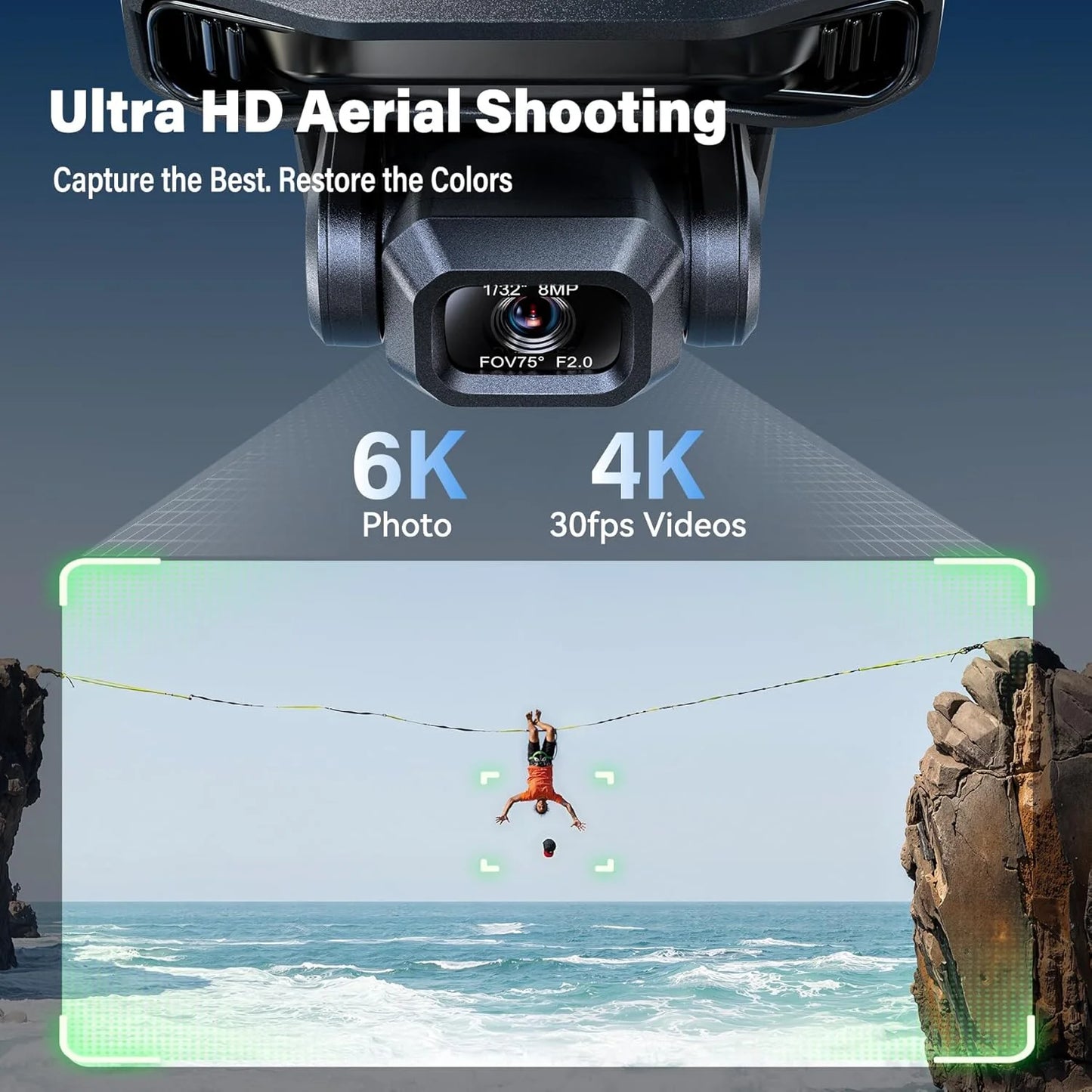 Adult-specific camera drone with 4K UHD aerial photography, 3-axis gimbal, 10,000-foot control, 3 batteries for 75 minutes of flight time, and GPS tracking