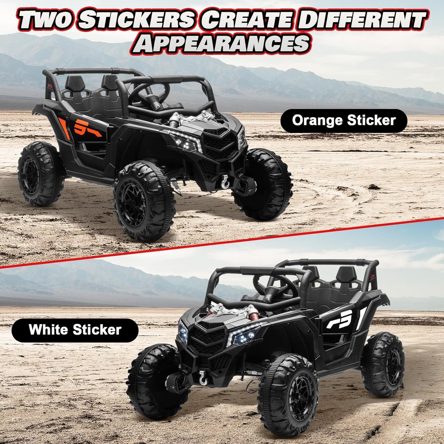 JOYRACER Kids Remote Control Car with 4 x 150W Motors, Shock Absorbers, Bluetooth, MP3 Player, and Headlights