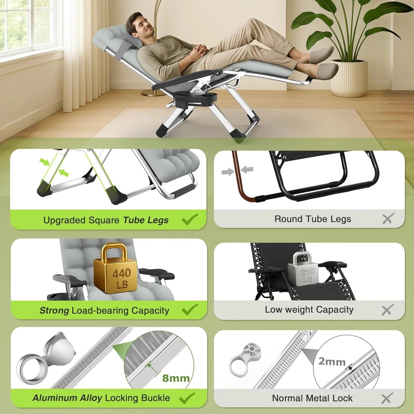 Indoor and outdoor patio chair folding lounge chair zero gravity chair with removable cushion camping lounge chair