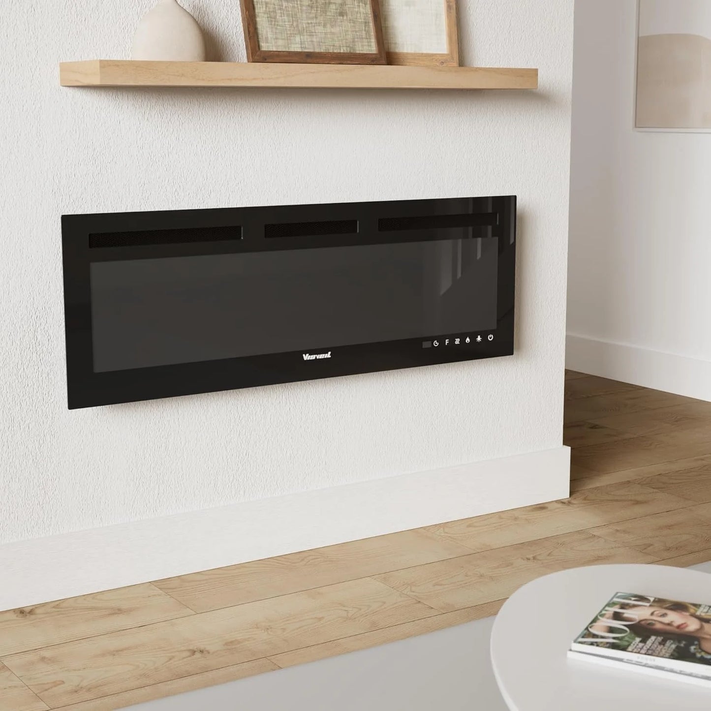 Electric Fireplace 60Inch,Wall Mounted Electric Fireplace Heater with Timer Inserts，TV Stand Touch Screen and Realistic Flame,Log Set,Crystal Flames 750 to 1500W，Remote for Living Room