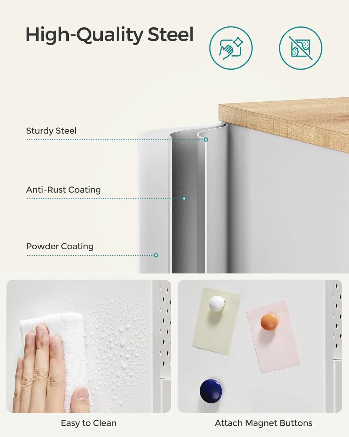 SONGMICS Storage Cabinet, Metal Cabinet, Sideboard with 2 Doors, 15.7 x 31.5 x 29.9 inches