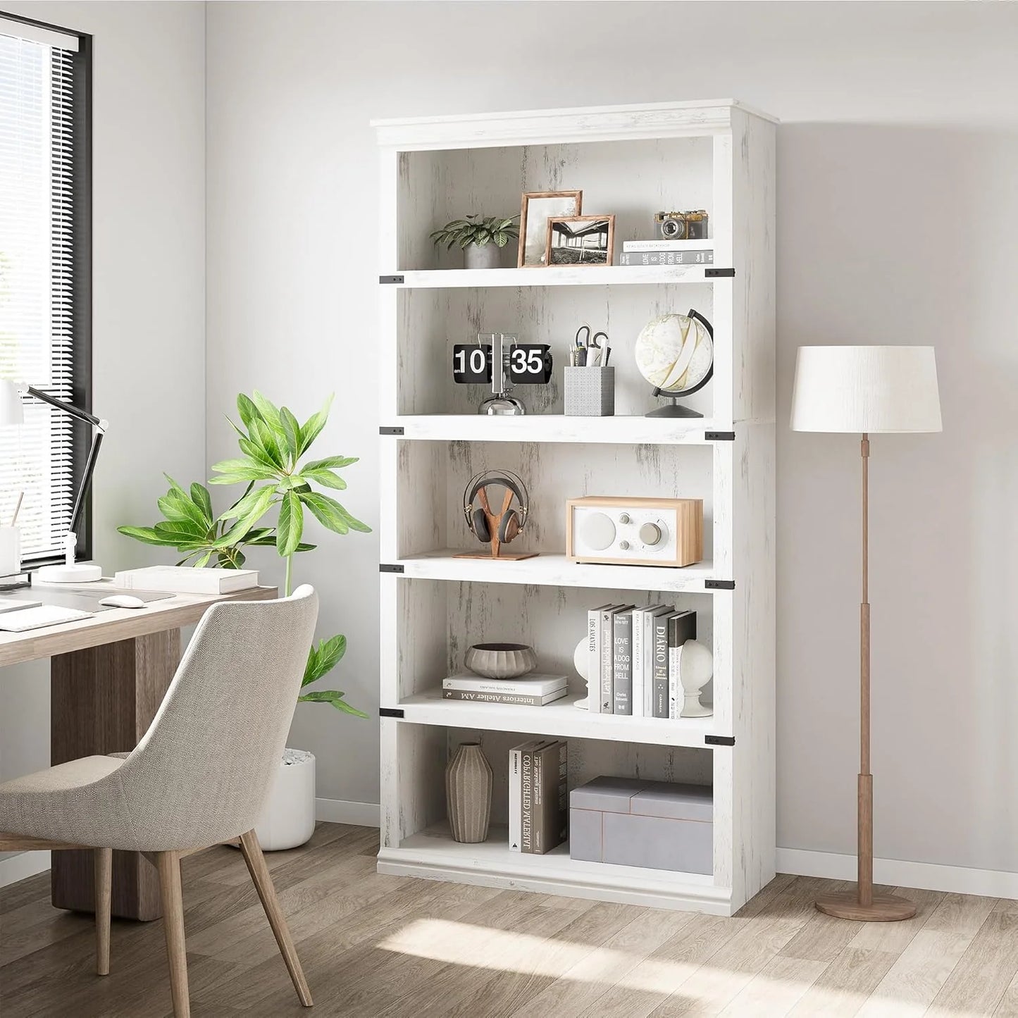 5 Tier Bookcase Farmhouse Book Shelf with Storage Open Display Bookshelves