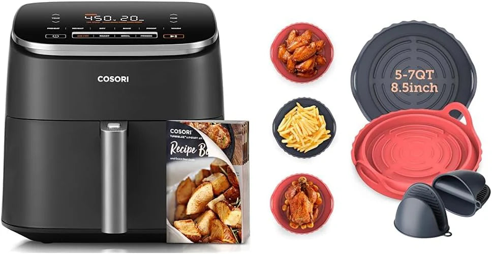 COSORI Air Fryer 9-in-1, Compact & Large 6-Qt, Fast Turbo Modes, 90–450°F Precise Heat for Even Results, Up to 95% Less Oil*, Roast, Bake, Dry, Reheat, Frozen, Broil, Proof, 120V, TurboBlaze, Grey