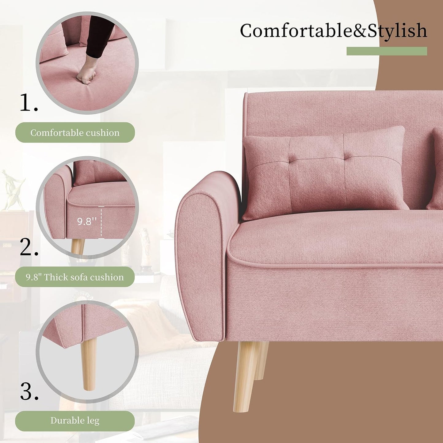 47" Small Modern Loveseat Sofa