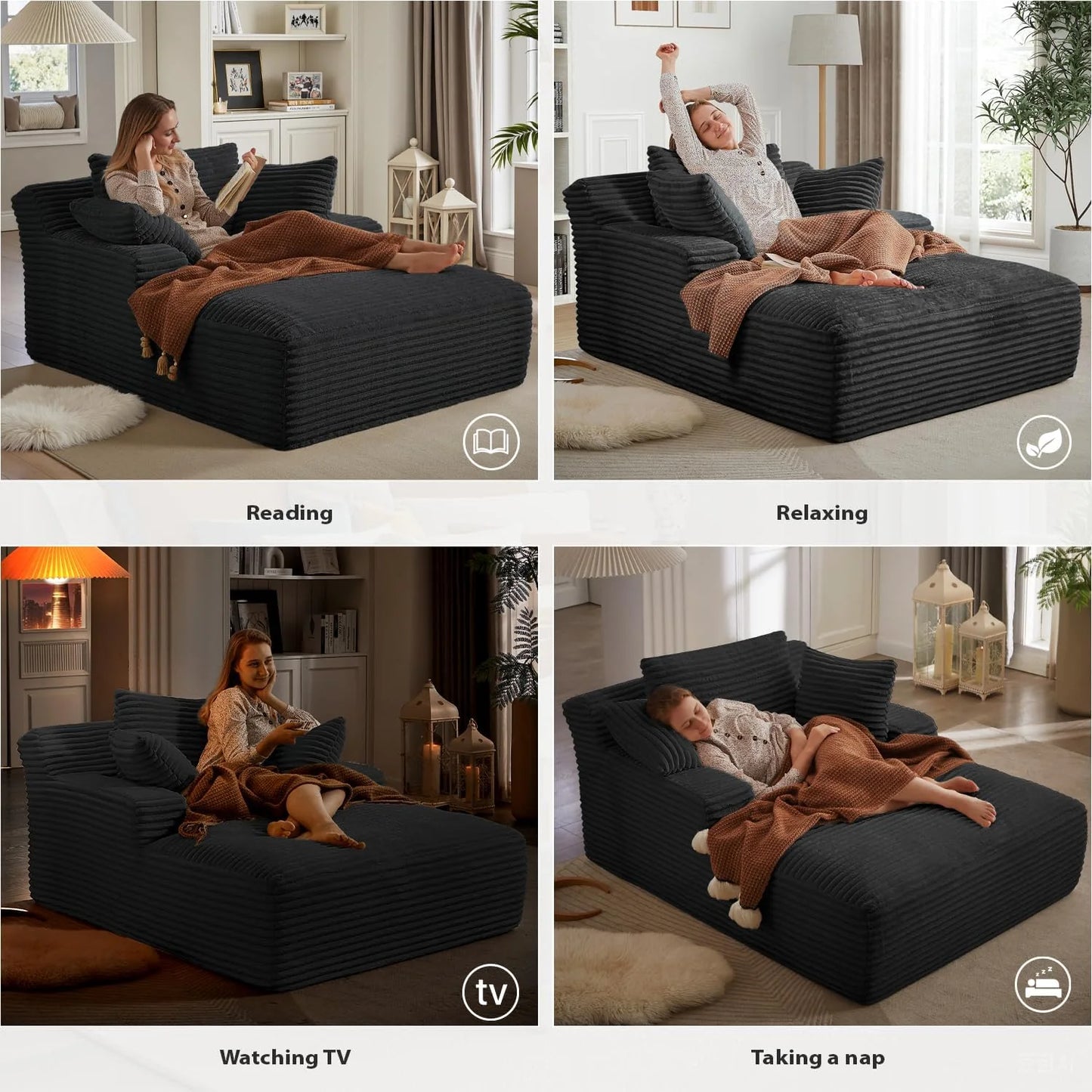 50-inch indoor recliner, oversized corduroy upholstered boneless sofa bed, deep sleeper sofa reading chair, cloud sofa, living room sofa