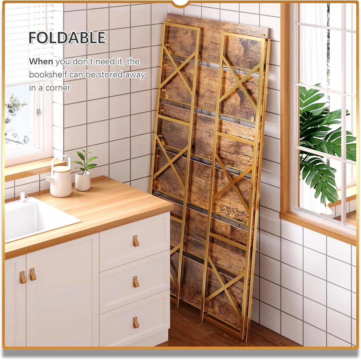 5 Tiers No Assembly Book Shelves 51.2" H Folding Bookshelf Bookcase