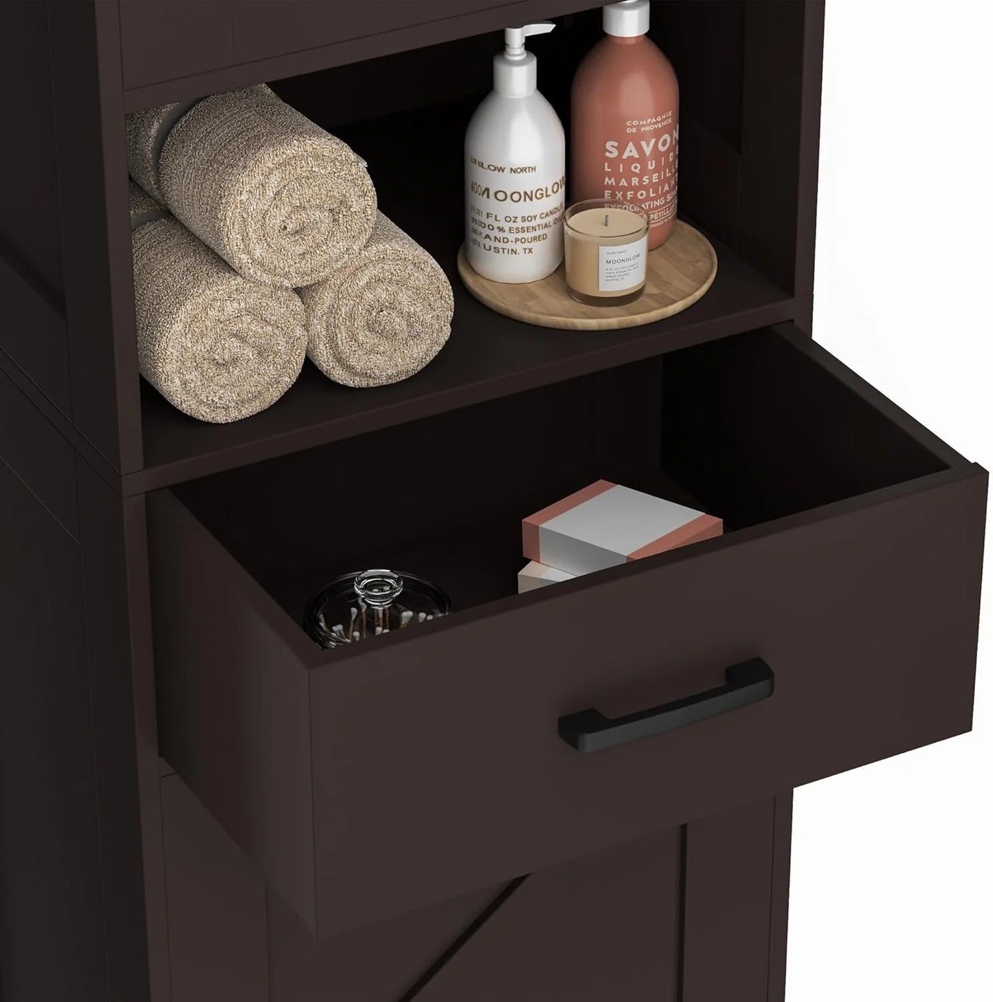 Homhedy 67" H Tall Bathroom Storage Cabinet with 2 Barn Doors and 1 Drawer, Narrow Storage Unit, Adjustable Shelves, Floor Cabinet for Bathroom, Living Room, Entryway, Kitchen, White, (15.7" W)