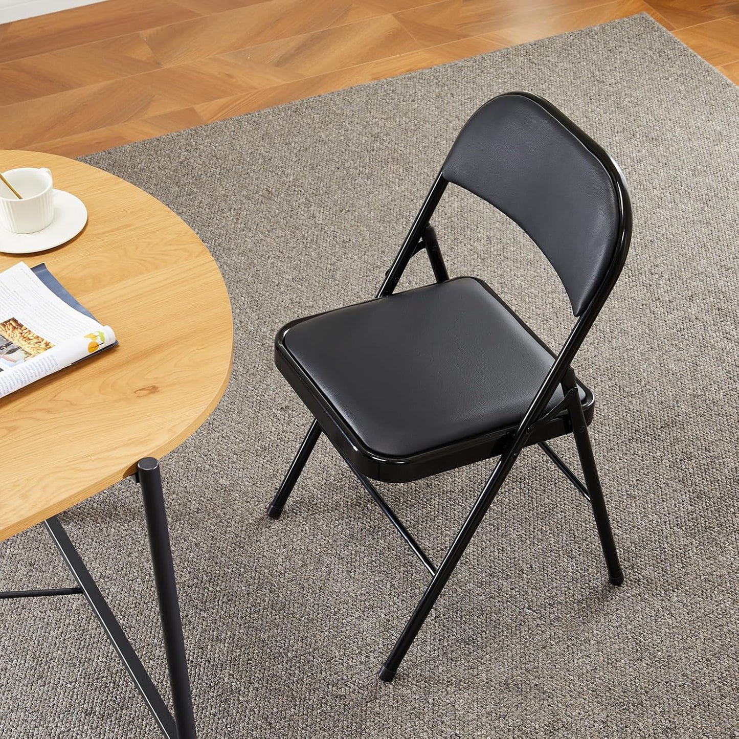 DUMOS 2 Pack Leather Padded Folding Chair, Indoor Outdoor Portable Stackable Commercial Seat