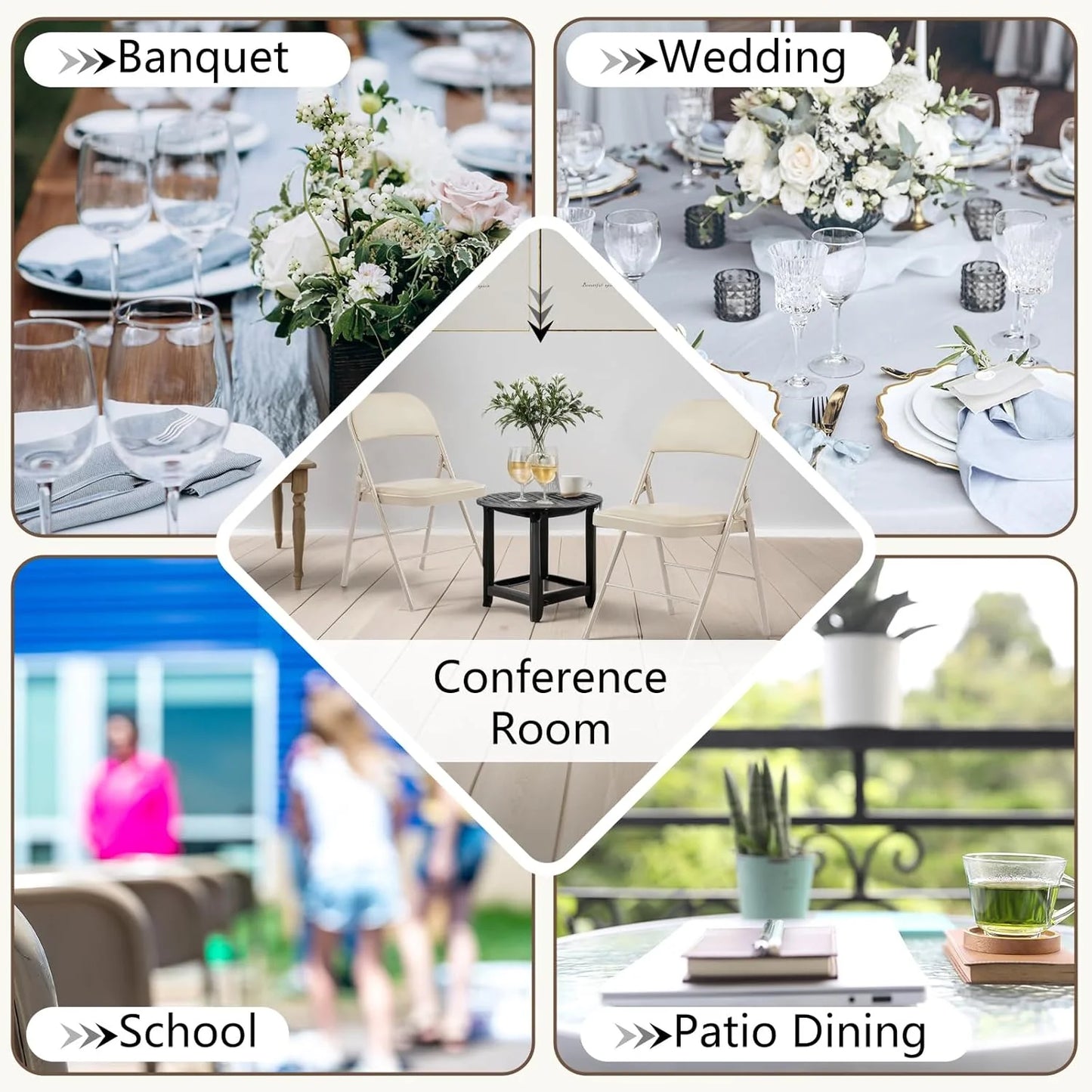 DUMOS 2 Pack Leather Padded Folding Chair, Indoor Outdoor Portable Stackable Commercial Seat