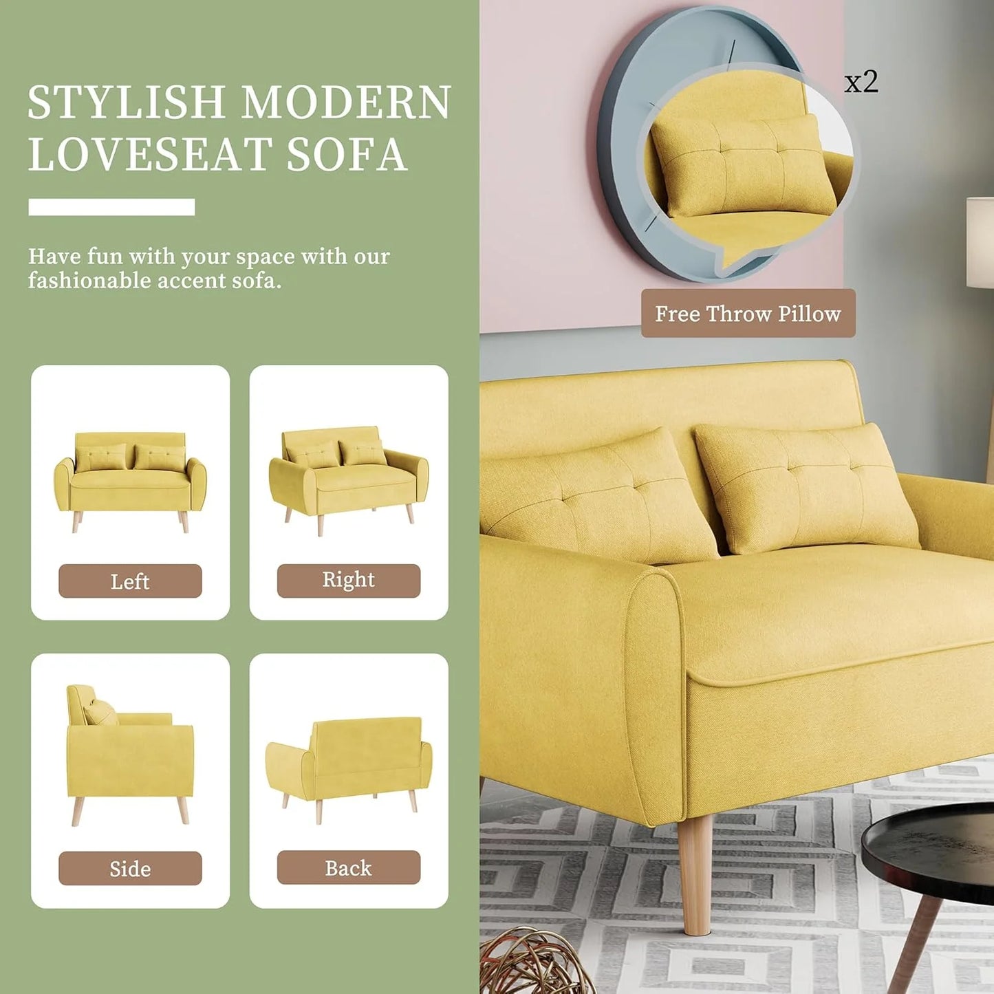 47" Small Modern Loveseat Sofa