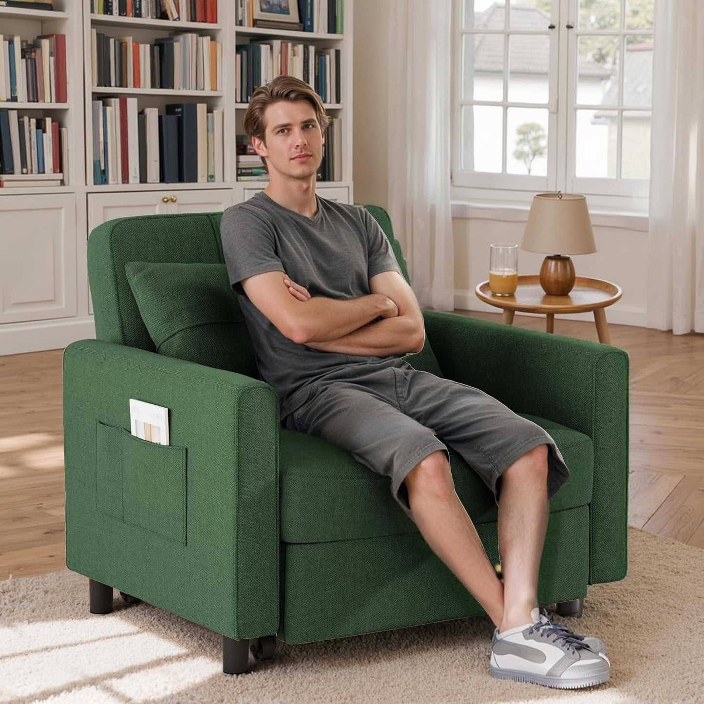 Sofa Bed Chair 3 in 1 Convertible, Pullout Single Sleeper Chair Bed with Adjustable Backrest, Spacious Multifunctional Sofa Couches