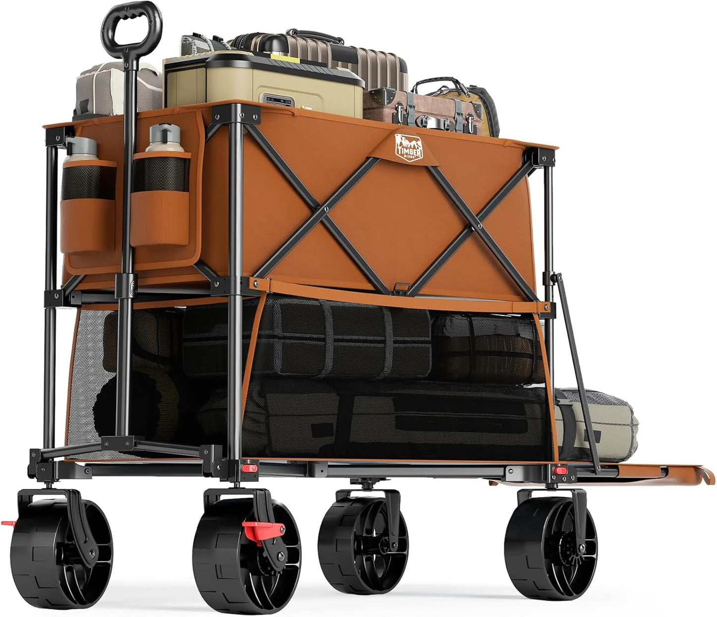 400L Large Capacity Folding Double Decker Cart with Brakes, 54 Inch Extra Long Extended Cart, 450 Pounds Heavy Duty Folding Cart