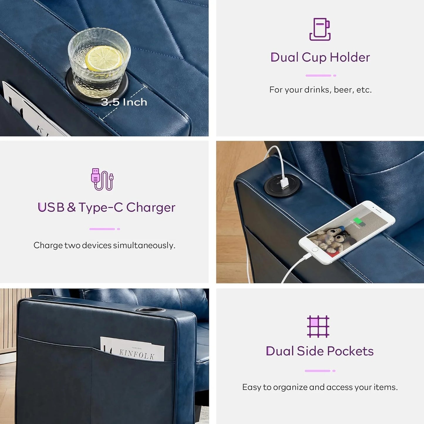 Adult Convertible Sleeper Chair Bed, 3-in-1 Pull-Out Sofa Bed with USB/Type-C Ports, Cup Holders, Side Pockets, Single Sofa