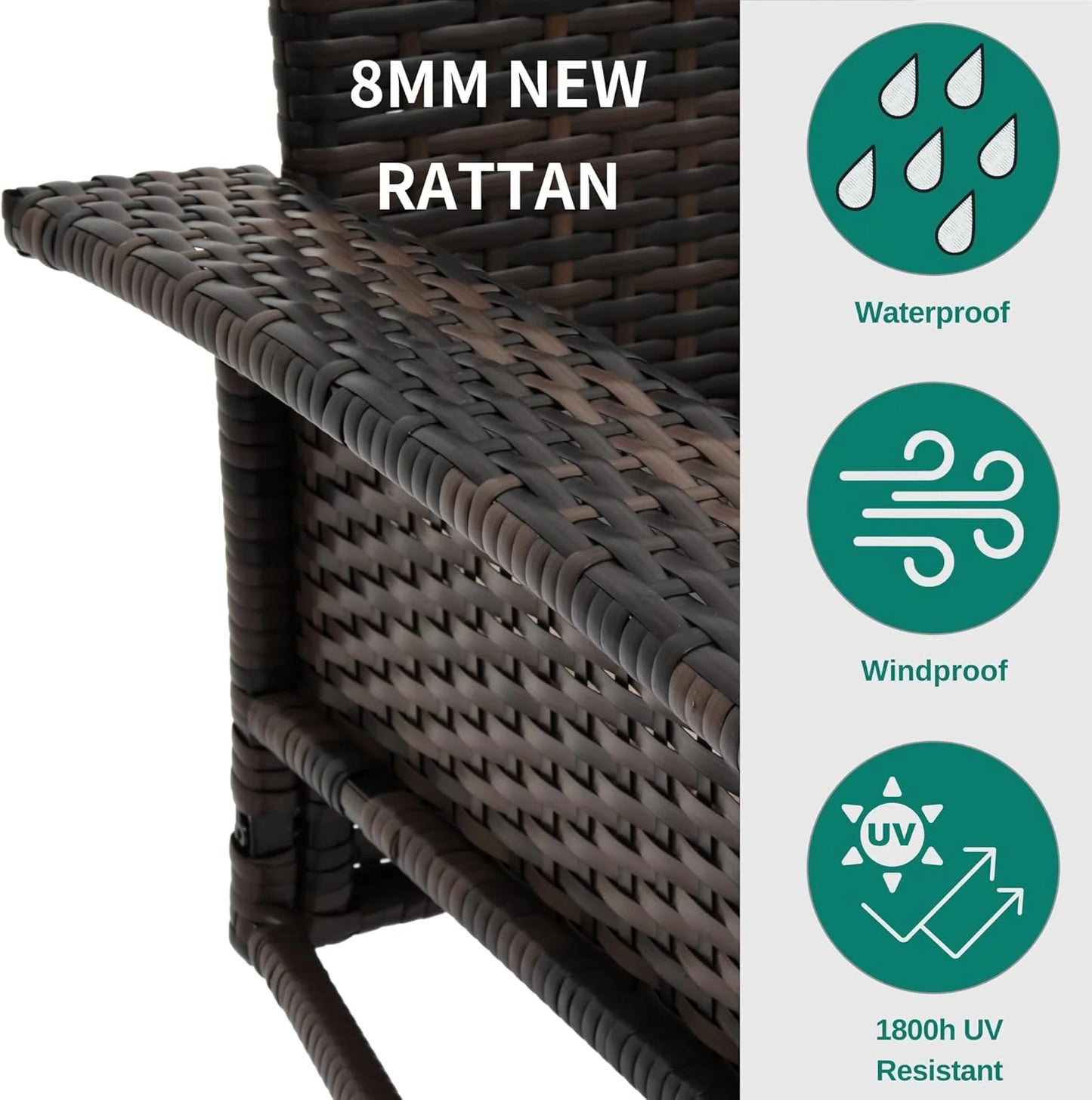 YITAHOME Hanging Porch Swing Chair Sits 3 People, Wicker Outdoor Swing Bench, Patio Lounge Chair, 1 Seating Cushion and 3 Back Cushions, w/Removable Covers, for Garden, Balcony, Backyard, Brown